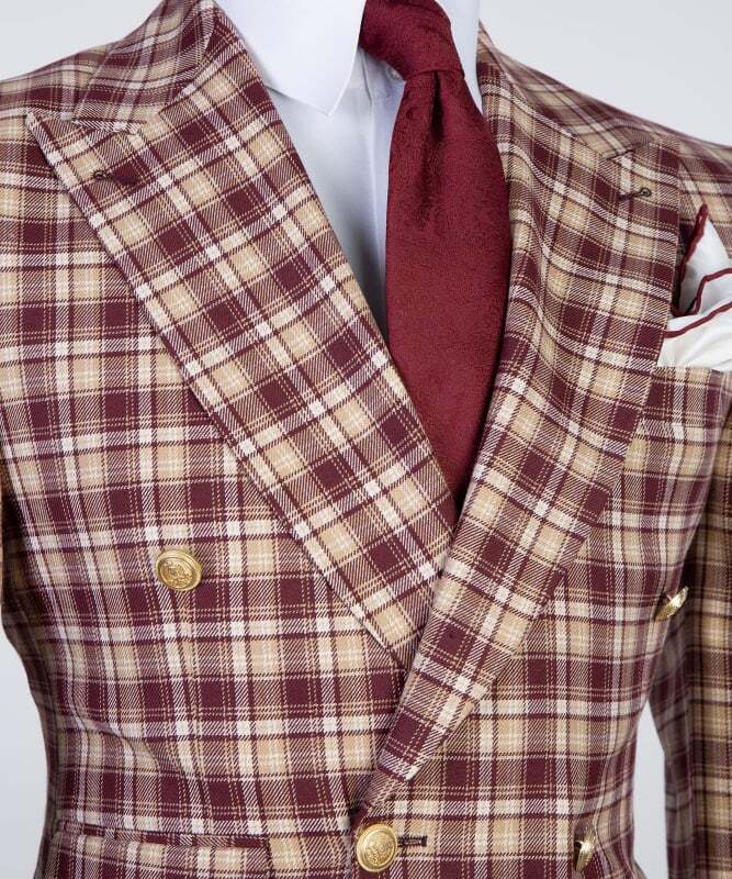 Burgundy Checked Double Breast Suit
