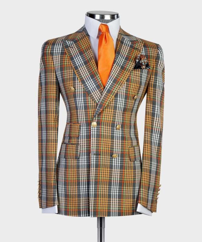 Brown Checked Double Breast Suit