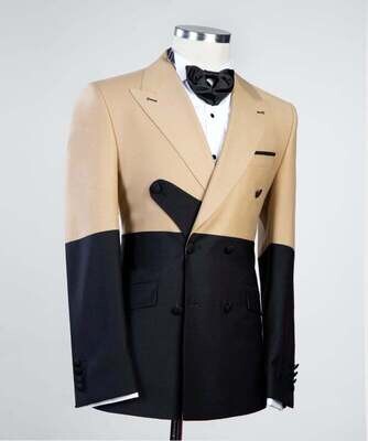 Beige and Black Double Breast Suit