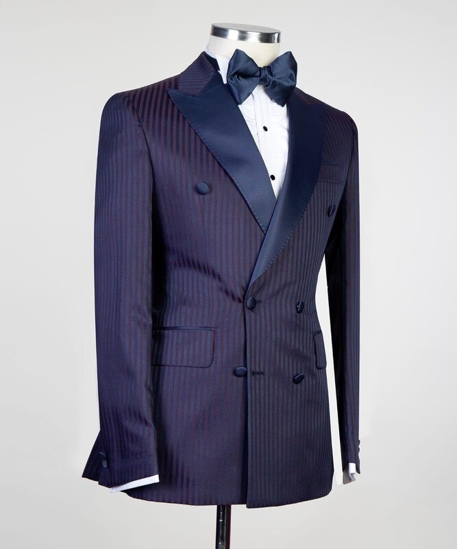 Dark Blue Striped Double Breast Tuxedo