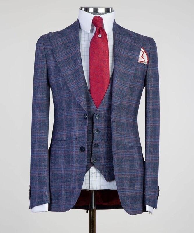 Checked Grey and Blue  Suit
