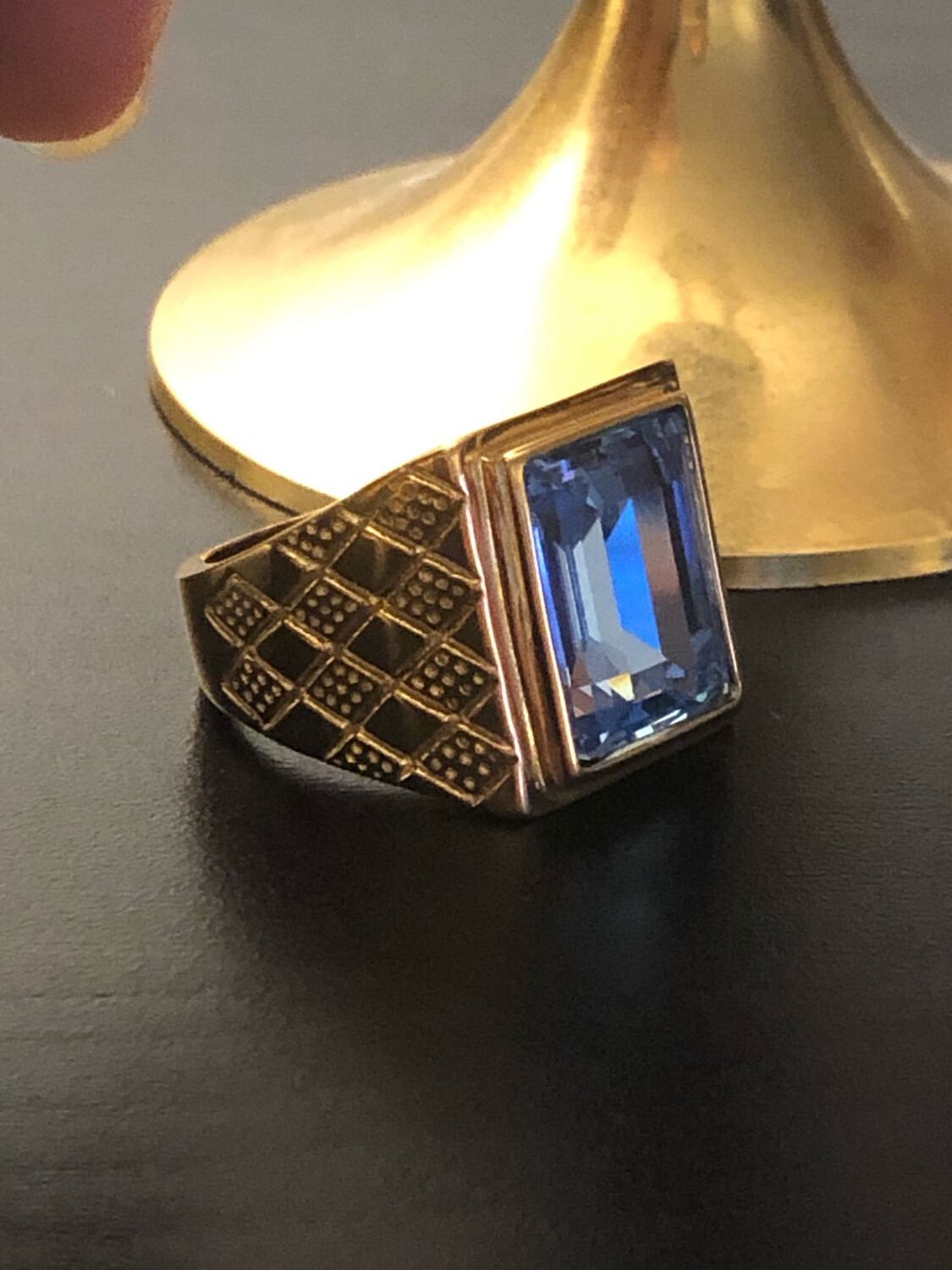 Bague Chevalière Pierre Bleue Ciel/ Plaqué or