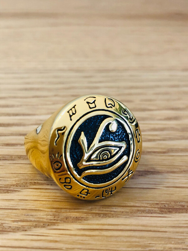 Bague Chevalière l’œil d’Horus Égyptienne/ Plaqué or