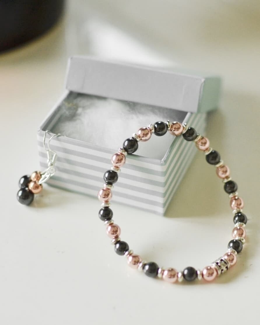 Hematide Magnetic Beaded Bracelet and Earring Set Hematide Magnetic Beaded Bracelet and Earring Set