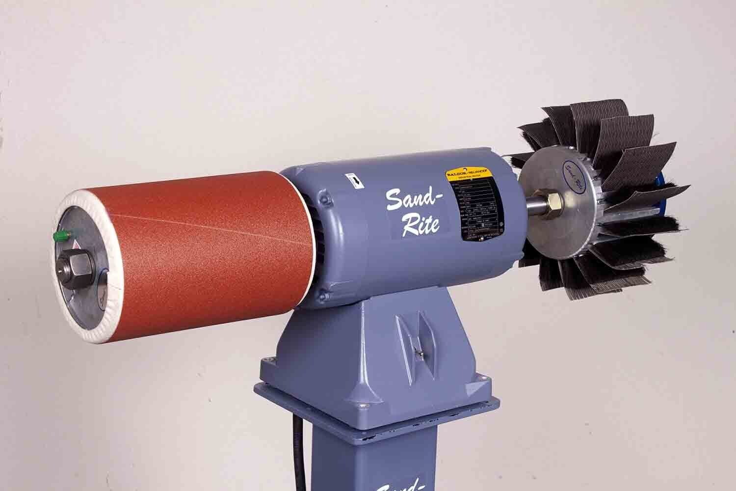 ENTER CODE DLX10OFF FOR 10% OFF AT CHECKOUT.  DB-612-DLX Sand-Rite. Long Shaft Low Speed Double Spindle Buffer Motor with Drums and or Brush Head Combination.