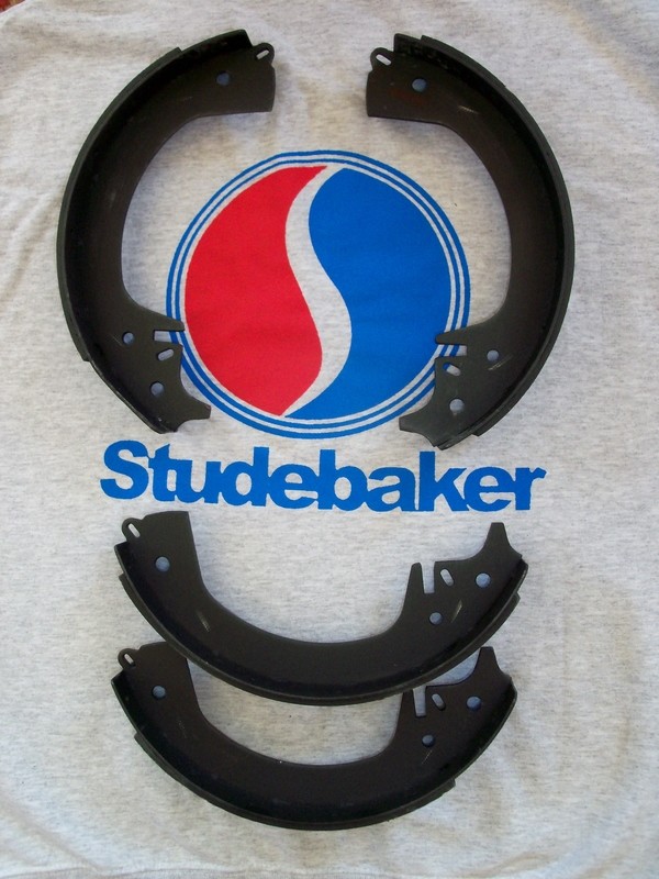 NEW
Studebaker 
Brake Shoes
1963-64 Hawk
1963-66 Lark
1963-early 71 Avanti
rear with front disc.
Truck: E-2E 5, 6, 7 &amp; 3E-7E 1,2,3,5,7 front &amp; rear