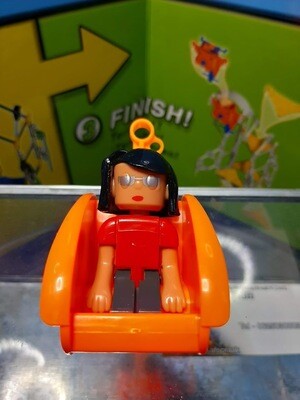 K'nex (Gebruikt) | Figuurtje #1 | Meisje | Zwart haar | Oranje stoel | Starburst Spinner