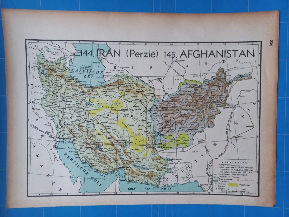 Landkaarten | Plattegrond (Gebruikt) Historische schoolkaart Iran (Perzië) en Afghanistan – West- en Centraal-Azië ca. 1938