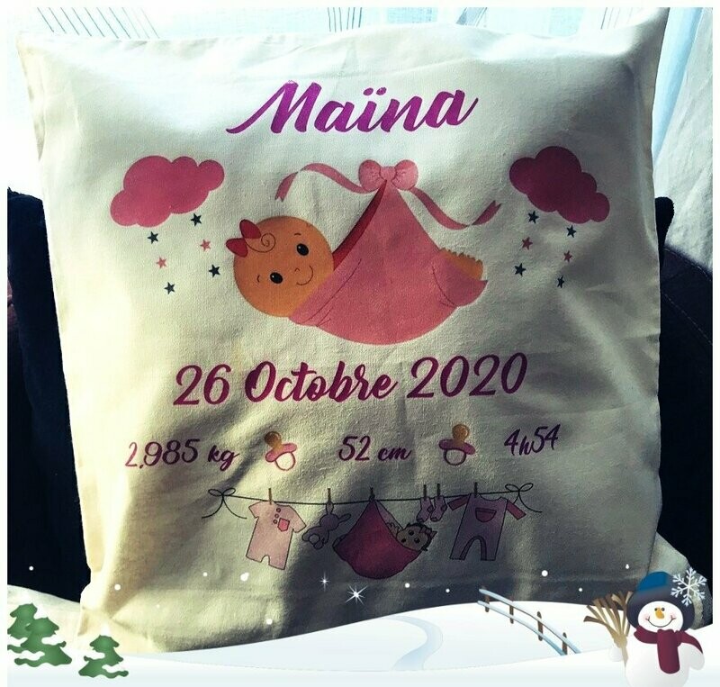 Coussin cadeau de naissance personnalisable fille ou garçon