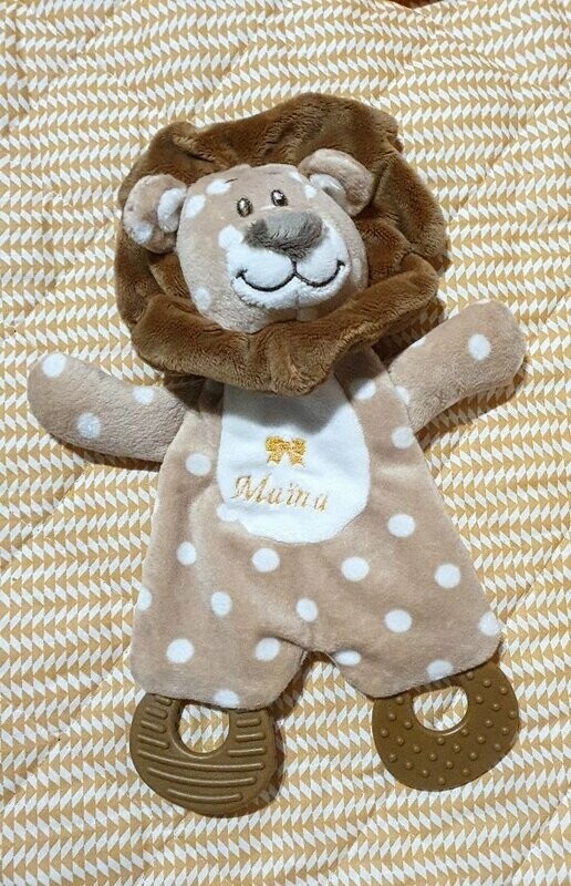 Peluche animal avec anneaux de dentition  - Prénom personnalisable brodé