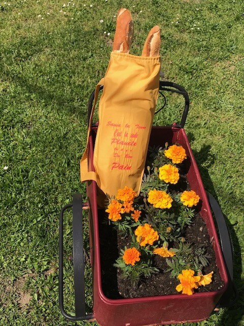 Sac à pain coloris moutarde, message brodé à personnaliser