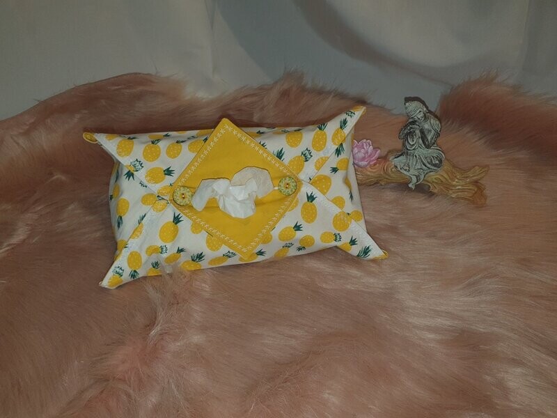 Etui boîte à mouchoirs ananas et jaune uni