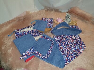 Kit textile bien être - Tissu cretonne bleu mini fleurs cerisier