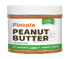 Pintola All Natural Crunchy Peanut Butter, 350gm (Unsweetened)