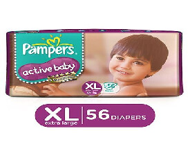 Pampers Active Baby Diapers XL 56 Pieces, XL-56 (1749)