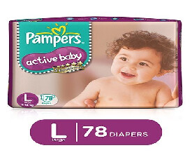 Pampers Active Baby Diapers Large 78 Pieces, L-78 (1849)