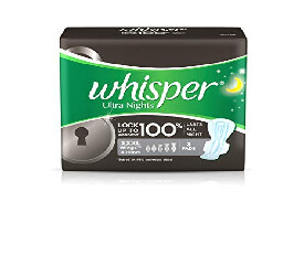 Whisper Ultra Nights Sanitary Pads with Wings - 10 Pieces (XXXL) (350)