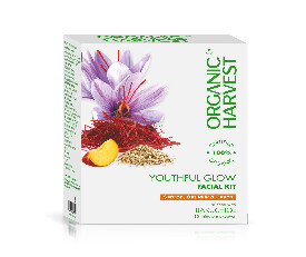 Organic Harvest Youthful Glow Facial Kit: Saffron, Oat Milk &amp; Peach,40gm