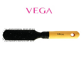 Vega Flat Brush with Wooden &amp; Black Colored Handle with Black Brush Head(E8-FB 299)