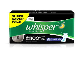 Whisper Ultra Overnight Sanitary Pads with Wings - 30Pieces (XL Plus) (450)