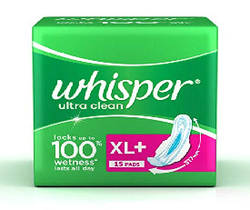 Whisper Ultra Clean Sanitary Pads Extra Large Plus 15 Pieces Pack (XL+) (200)