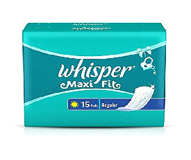 Whisper Maxi Fit Sanitary Pads - Regular Wings (15 piece Pack) (220)