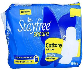 Stayfree Secure Regular Cottony Sanitary Napkins with Wings (18 Count) (105)