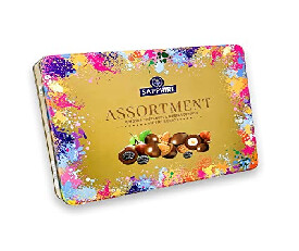 Sapphire Assortment Almond Hazelnut &amp; Raisins Covered With Milk Chocolate Tin 350gm