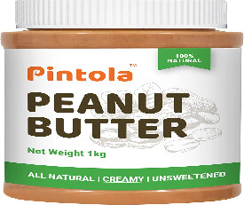 Pintola All Natural Creamy Peanut Butter, 1 kg (Unsweetened,)