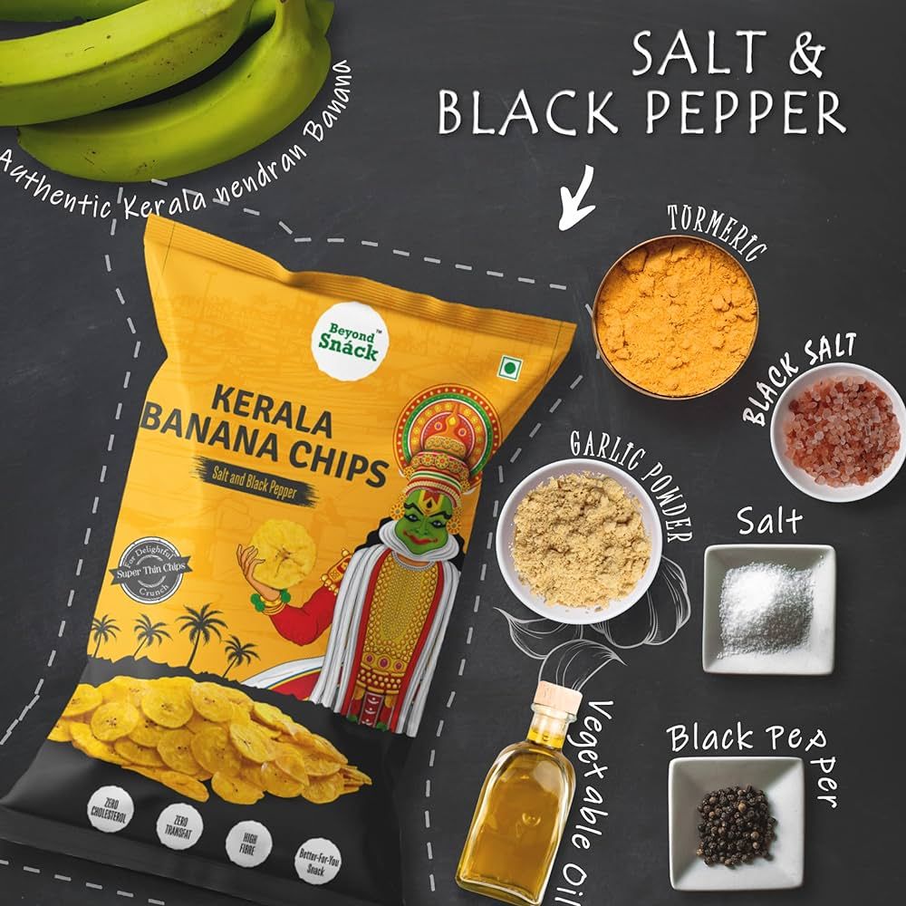 Beyond Snack Kerala Banana Chips Thin Cruchy Crispy  Salt &amp; Pepper Flavour 125 Gm