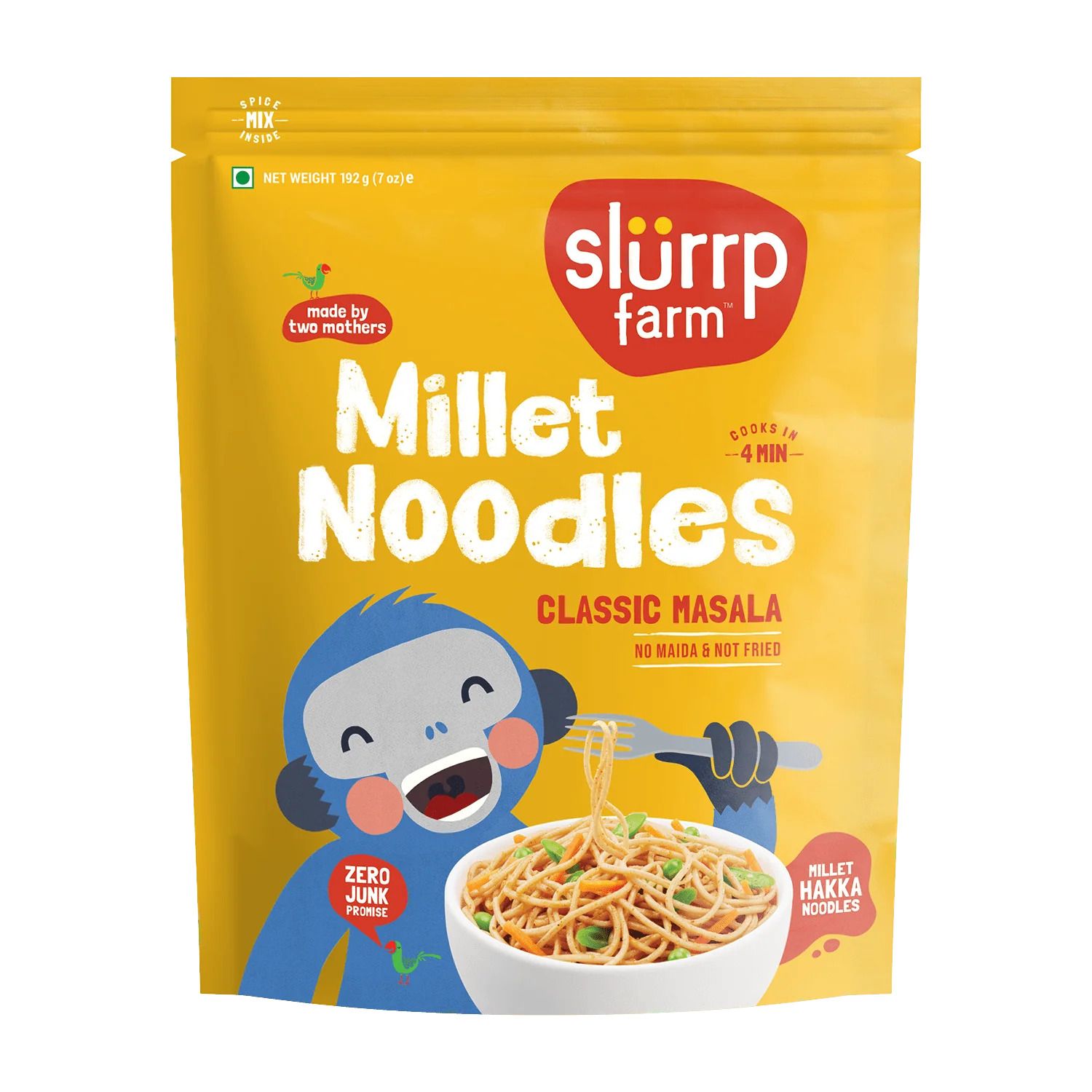 Slurrp Farm No Maida Not Fried Millet Foxtail Millet Noodles Classic Masala 192gm