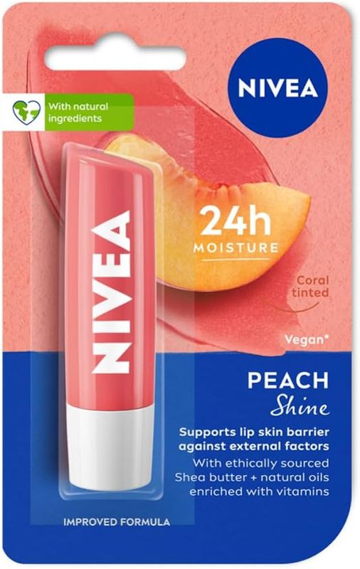 Nivea Peach Shine Lip Balm, Coral Tinted - 4.8g (250)