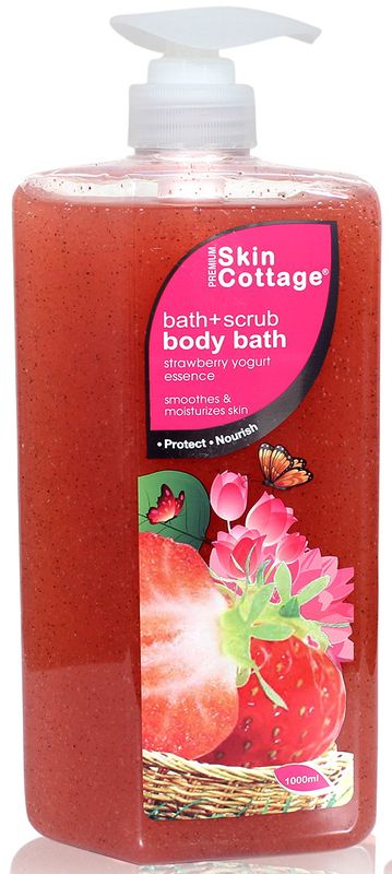 Skin Cottage Strawberry Yogurt Essence, Bath+Scrub Body Wash - 1LTR