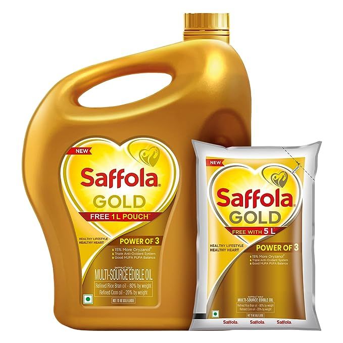 Saffola Gold, Pro Healthy Lifestyle Edible Oil - 5LTR + 1LTR Free