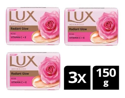 Lux Radiant Glow, Rose Soap With Vitamin C+E (Pink) - 150g, Pack of 3 (160)