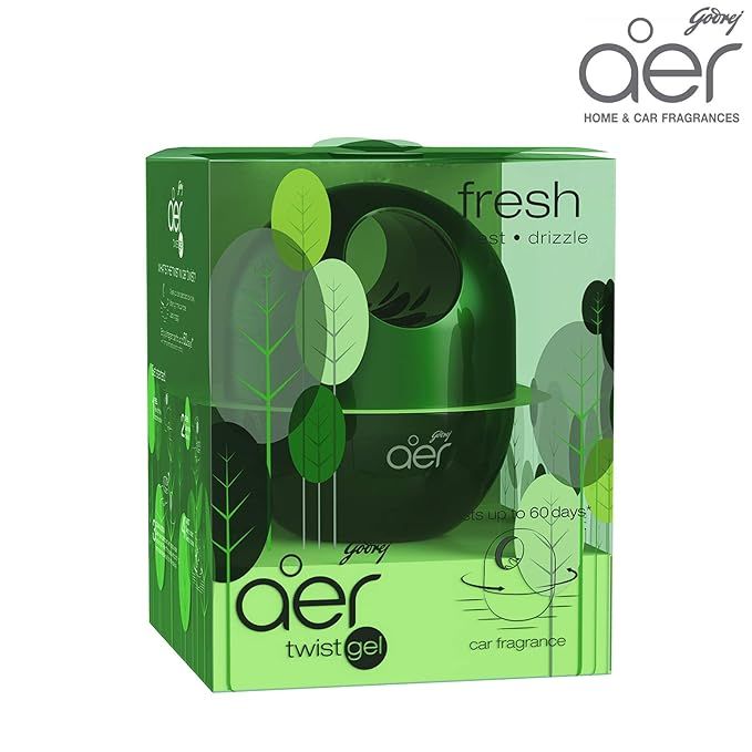 Godrej aer Twist Car Gel, Fresh Forest Drizzle (Dark Green) - 45g