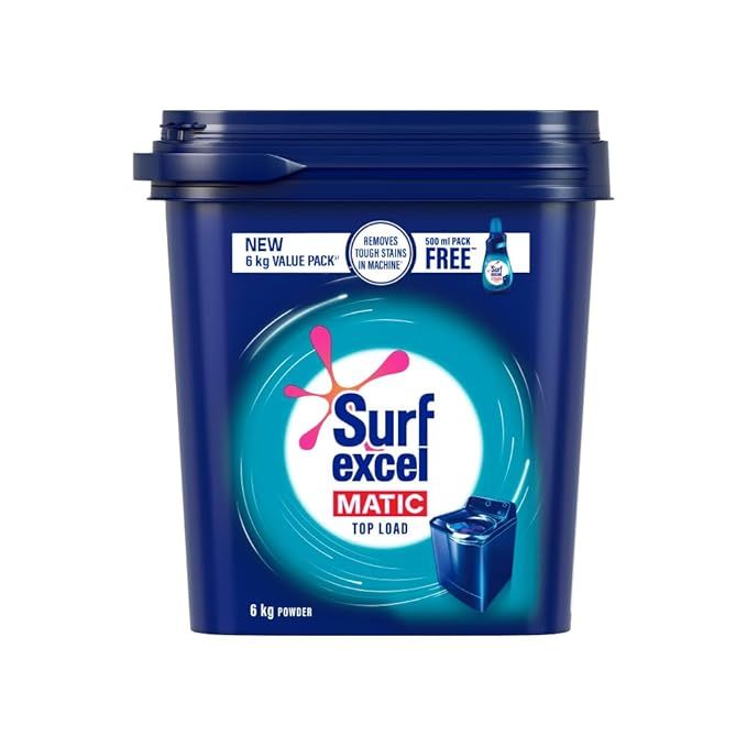 Surf Excel Matic Top Load Detergent Powder - 6kg+500ml Liquid Free