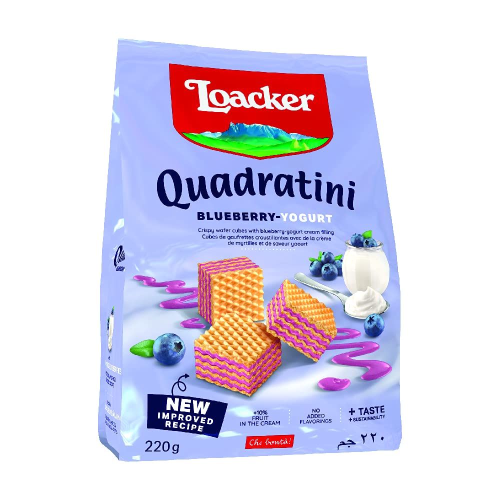 Loacker Quadratini Blueberry-Yogurt Crispy Wafer Cubes -110g