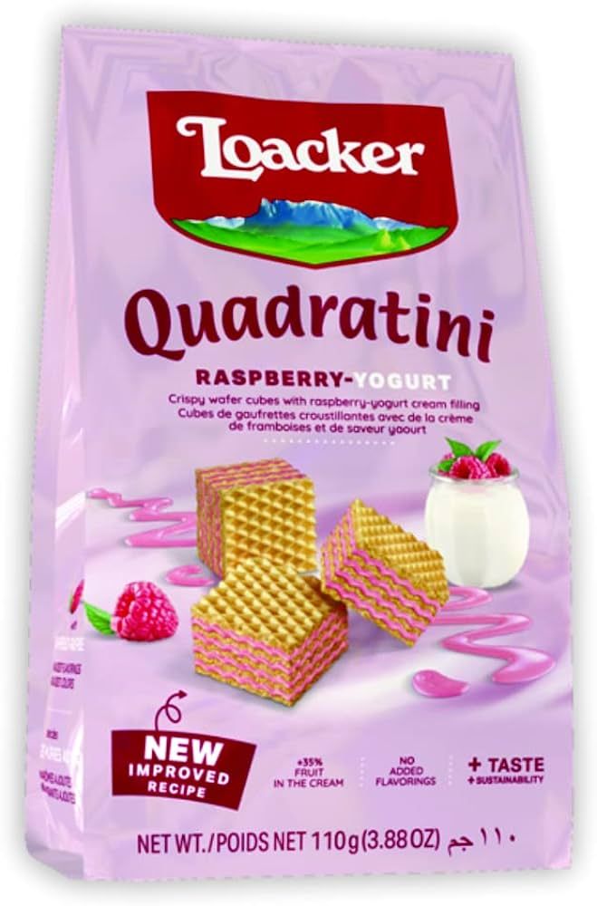 Loacker Quadratini Raspberry-Yogurt Crispy Wafer Cubes -110g