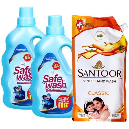 Safewash Liquid Detergent 1kg (Pack Of 2 ) + Santoor Handwash 750ml