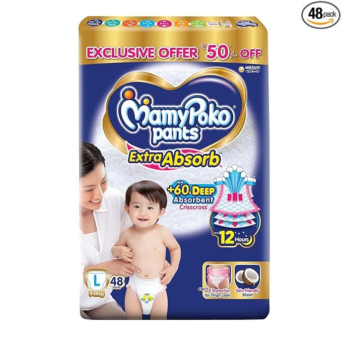 MamyPoko Pants Extra Absorb Diaper, Large 48 Pants - L-48 (949)