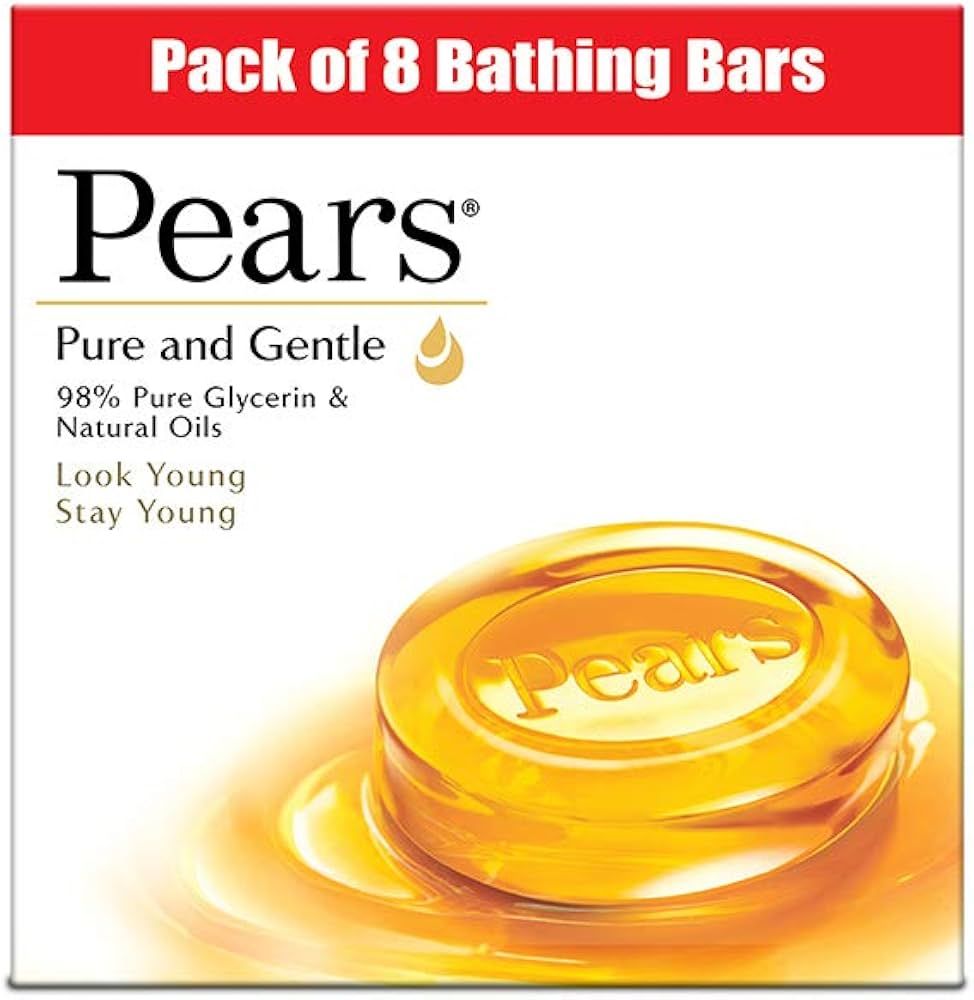 Pears Brown Pure and Gentle Bathing Bar - 125g (Pack of 8)