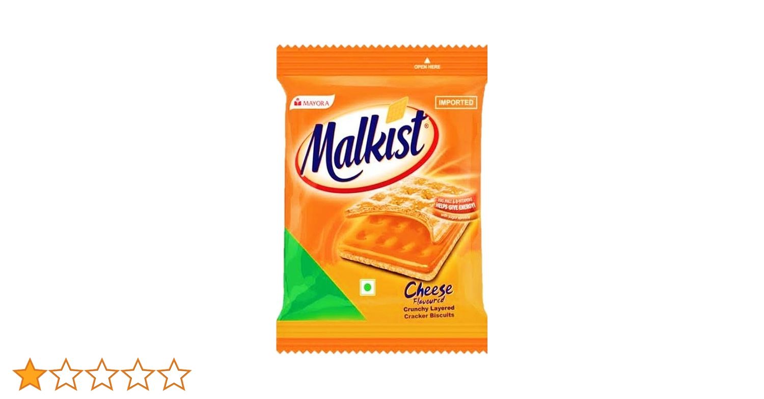 Mayora Malkist Cheese Flavoured Cruncy Layered Crackers, 15gm (Pack Of 40 Pcs)