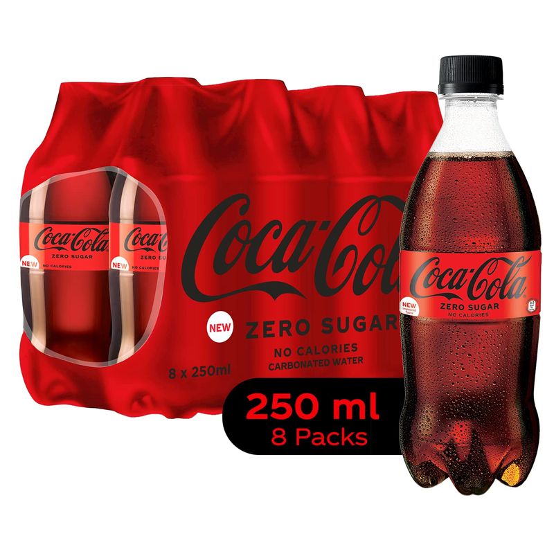 Coca Cola Zero Sugar No Calories Soft Drink PET Bottle, 250 ml (Pack of 30 Pcs)