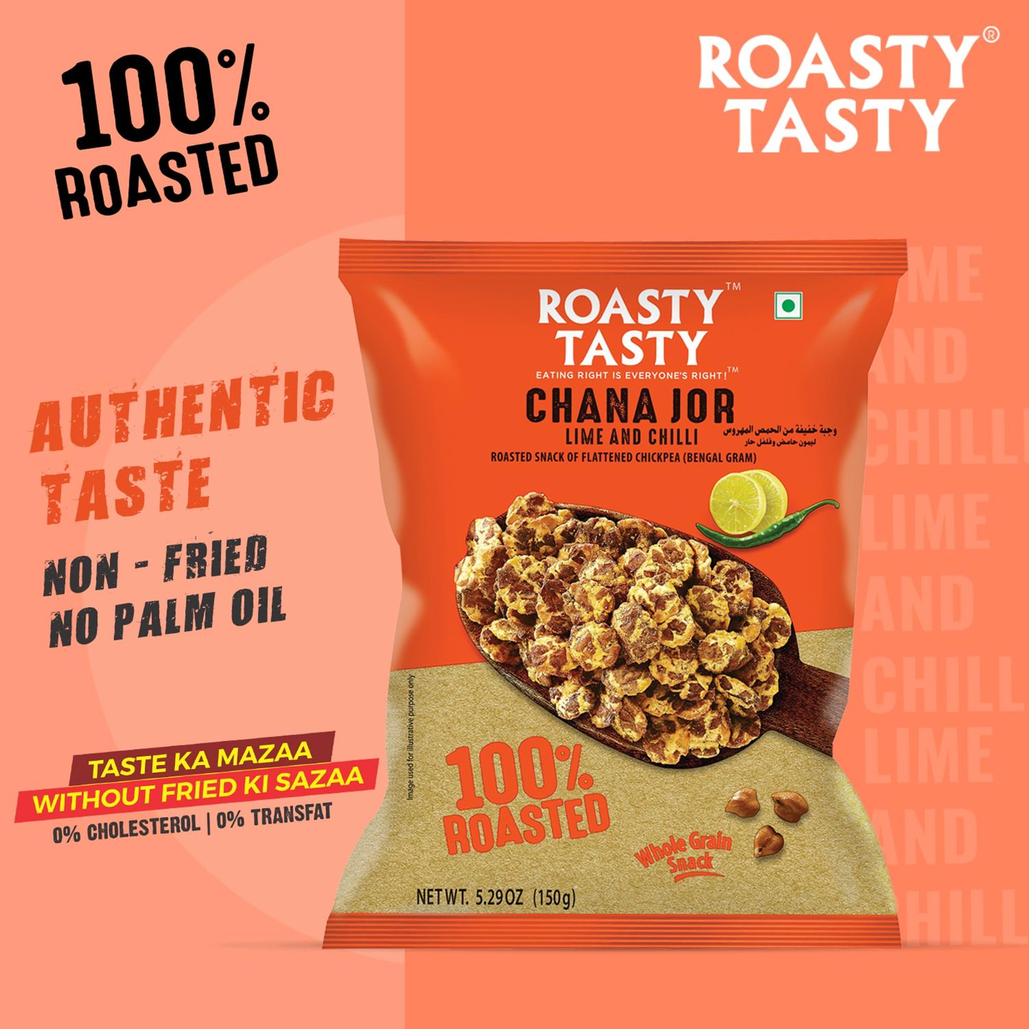 Roasty Tasty Roasted Chana Jor Lime &amp; Chilli (NO PALM OIL) 150gm