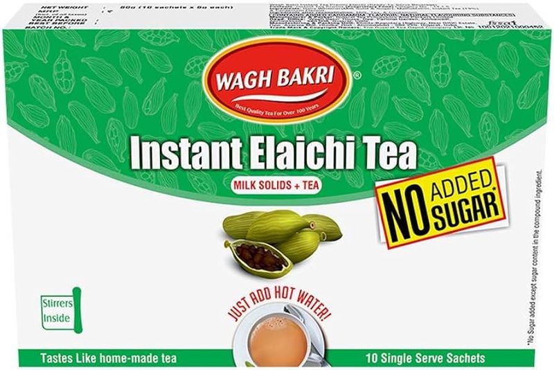 Wagh Bakri Elaichi Instant Tea Premix, No Added Sugar - 10 Sachets