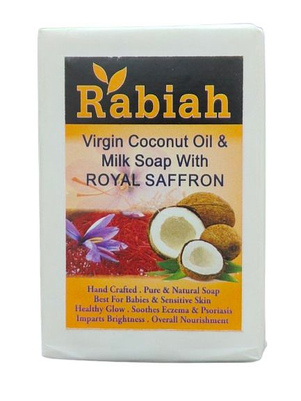 Rabiah Virgin Coconut Oil &amp; Milk Hand Crafted Soap With Royal Saffron - 100gms
