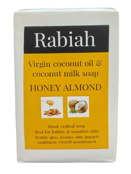 Rabiah Virgin Coconut Oil &amp; Milk Hand Crafted Soap, Honey Almond - 100gm