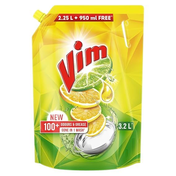 Vim Fresh Lemon Dishwash Liquid Gel - 3.2ltr Refil Pouch (600)