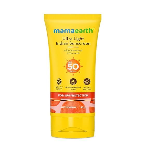 Mama Earth Ultra Light Indian Sunscreen with Carrot Seed Turmeric and SPF50 PA+++50ml
